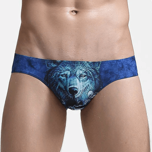 Tanga de seda estampado lobo azul