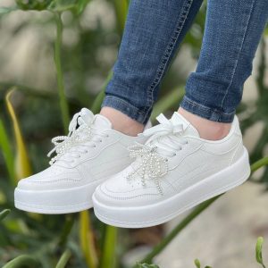 Tenis Casual Blancos con Moño de Perlas - D884