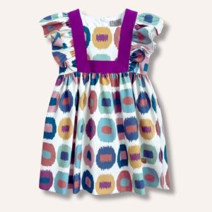 Vestido Niña Estampado Geométrico con Detalle fucsia