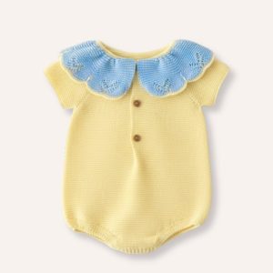 Pelele Punto Bobo Amarillo Cuello Calado Azul en Contraste