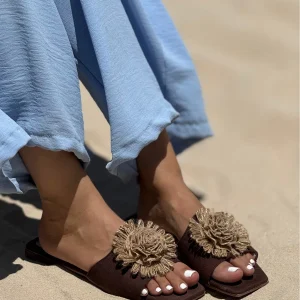 Sandalias Planas con Flor Tejida P1497 para mujer | Maraldo