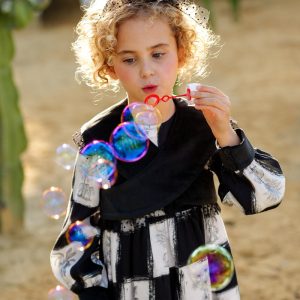 Vestido Cuadros-Palmeras. Mañanita Terciopelo