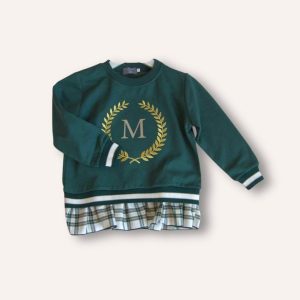 Sudadera «M» Verde y Dorada Faldón Cuadros. Niña
