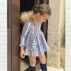 Vestido LAPEPPA Rayas Gris Coral Capucha