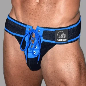 Liam Gridd-Iron, Jockstrap de Fútbol Americano. Negro + Azul Real