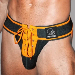 Matt Gridd-Iron, Jockstrap de Fútbol Americano. Negro + Naranja
